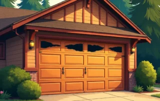 Garage door panels showing warping and separation from summer heat exposure in Pacific Northwest climate
