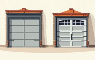 Side-by-side comparison of commercial and residential garage door construction showing structural differences