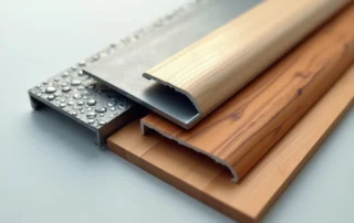 Cross-section comparison of garage door panel materials including steel, aluminum, wood, and composite options