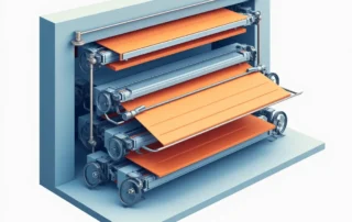 Garage door cross-section showing springs, rollers, cables, panels, and opener mechanism vulnerable to wind damage