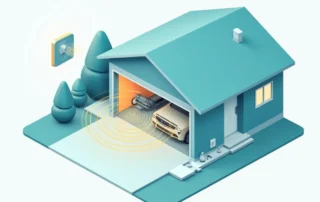 Cross-section garage illustration showing smart opener system components and wireless connectivity in Eugene home