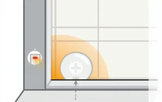 Garage door safety sensors mounted on both sides of door frame creating protective beam across opening