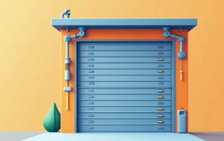 Cross-section of garage door rollers, springs, and hinges showing key lubrication points for maintenance