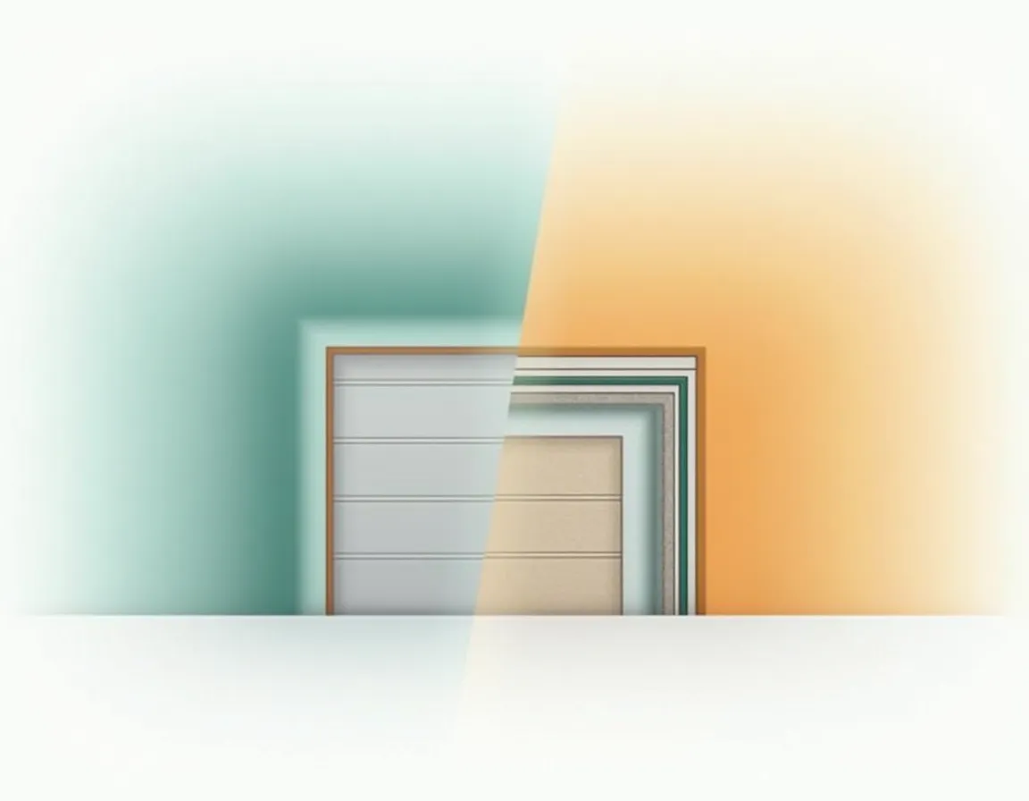 Cross-section comparison of single-layer and multi-layer insulated garage door construction showing thickness differences
