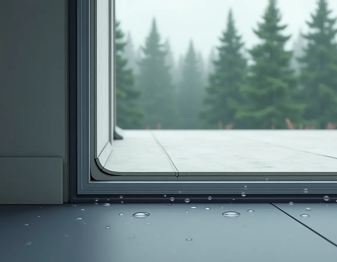 Cross-section of garage door weatherproofing features with protective seals and coating in rainy Pacific Northwest climate