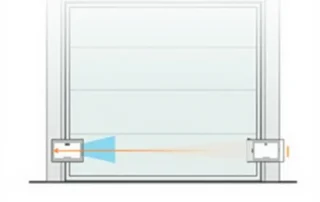 Paired infrared safety sensors mounted on garage door frame with beam crossing the opening at ground level