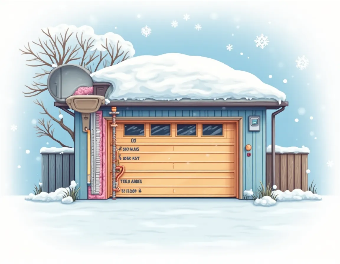 Cross-section view of garage door showing weatherstripping, insulation panels, springs, and inspection points