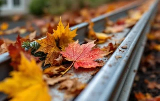 Garage door track clogged with fall leaves and debris from Willamette River valley trees in West Linn