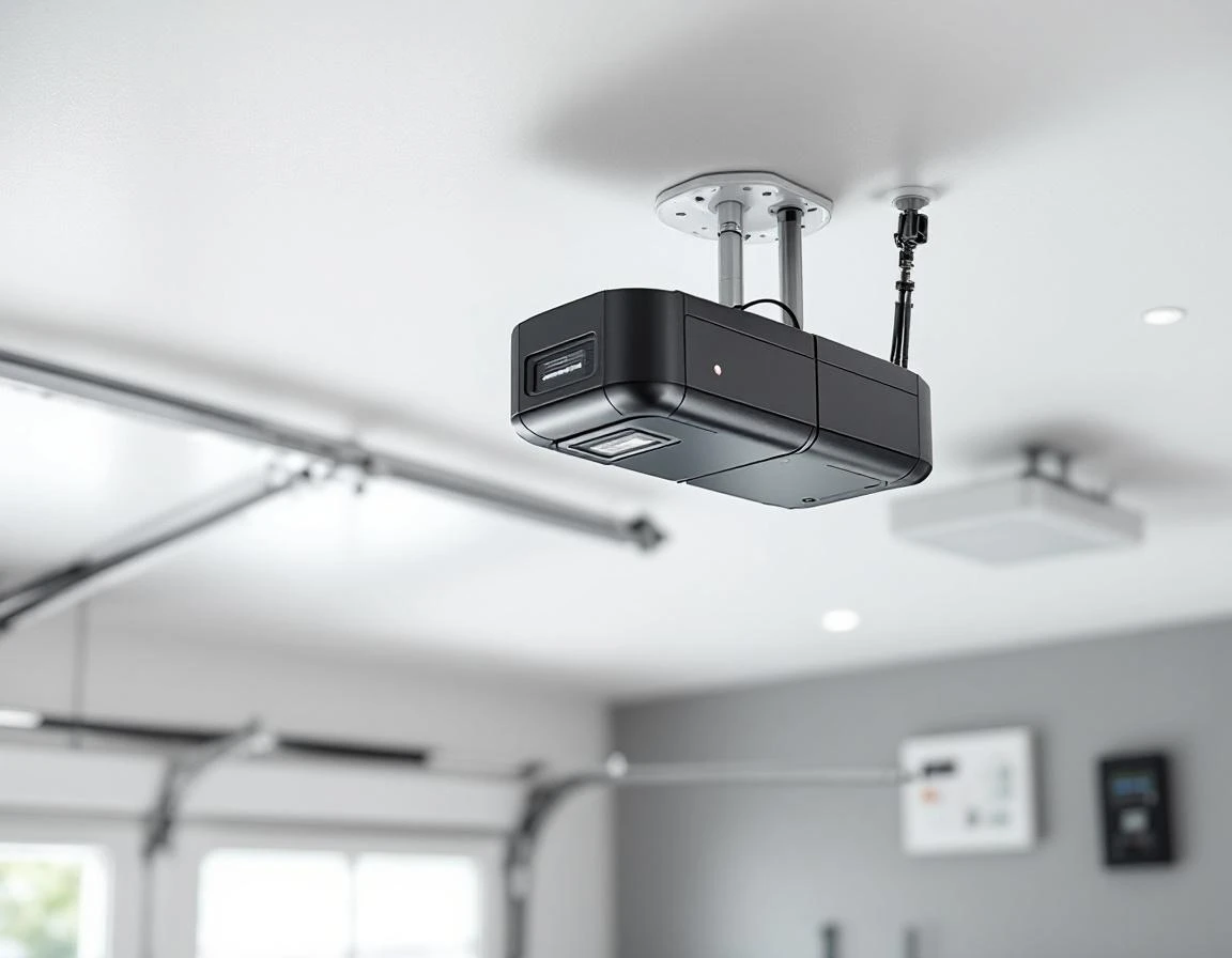 Smart garage door opener with battery backup and safety sensors in modern Hillsboro attached garage