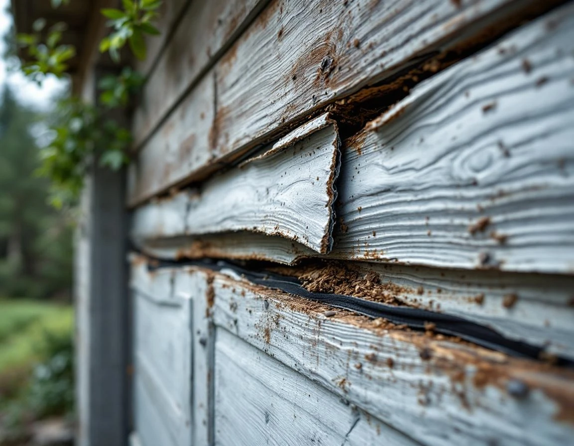 Bent garage door tracks and dented panels showing wind damage from Columbia Gorge spring storms