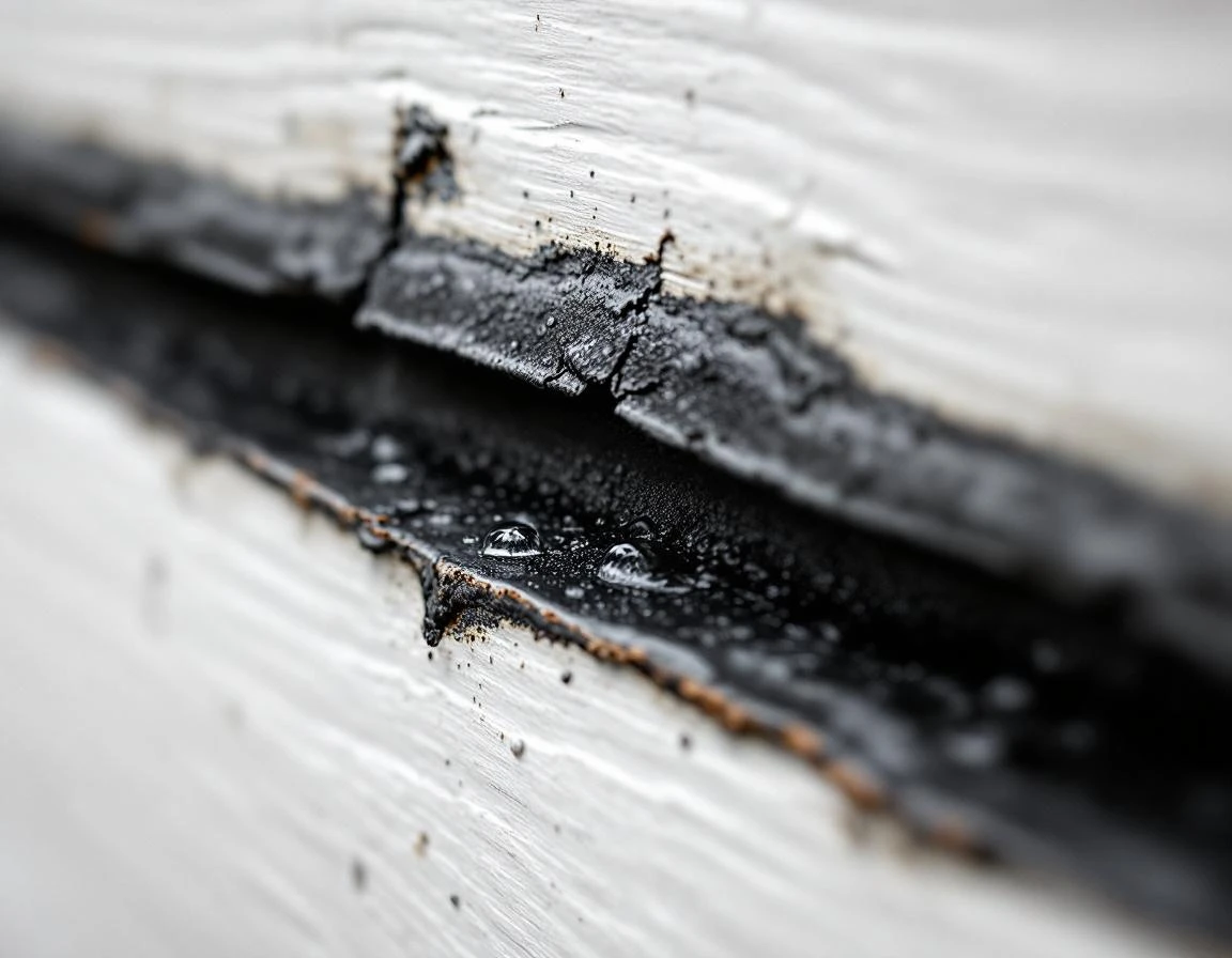 Cracked and deteriorated garage door weatherstripping showing gaps and worn rubber texture