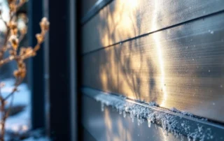 Warped garage door panel with weatherstripping gaps from freeze-thaw damage in Bend, Oregon winter conditions