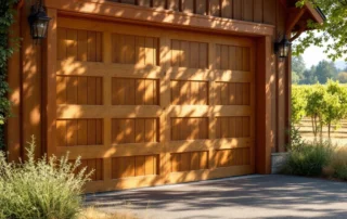 Weathered wooden garage door panels showing heat-related cracking in Carlton wine country summer conditions