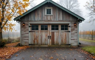 Detached garage in Dayton showing moisture damage and rust on hardware before fog season maintenance