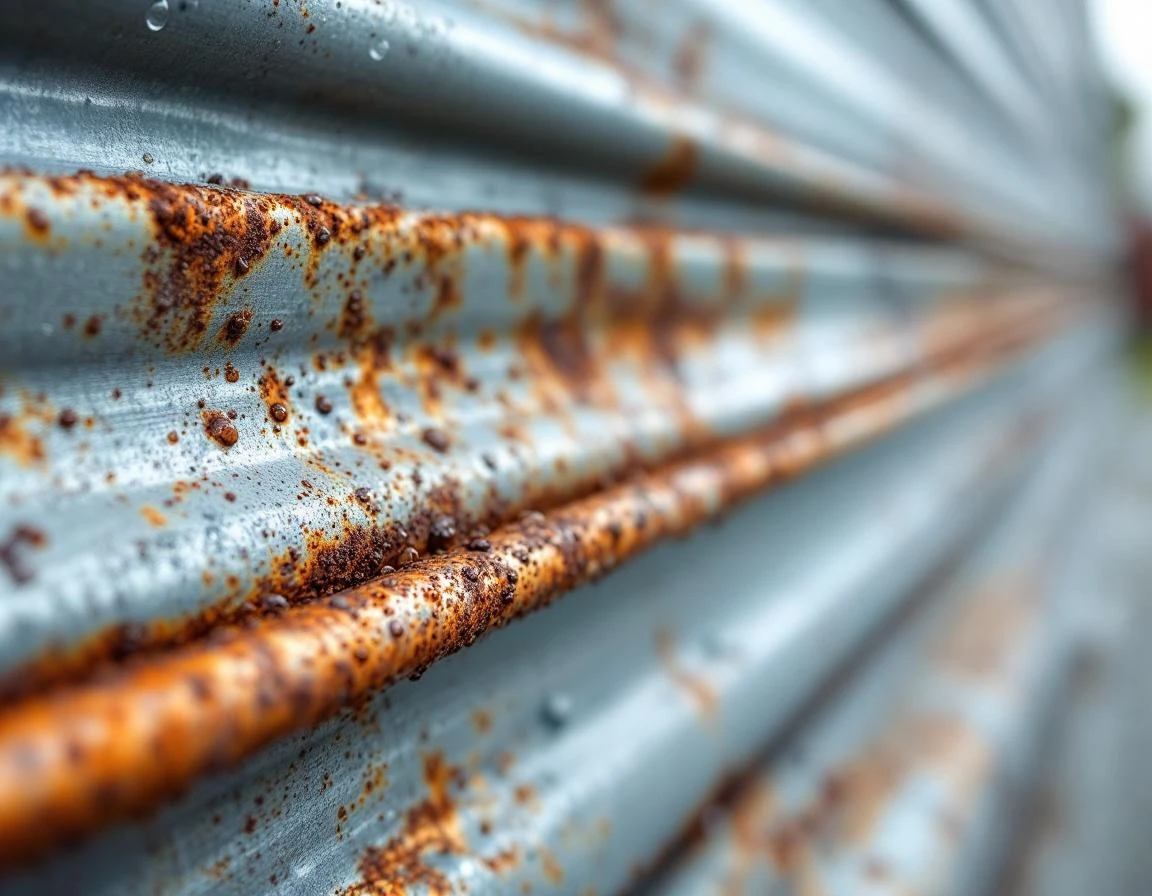 Garage door spring showing early rust formation and moisture droplets from Kalama's humid riverside climate