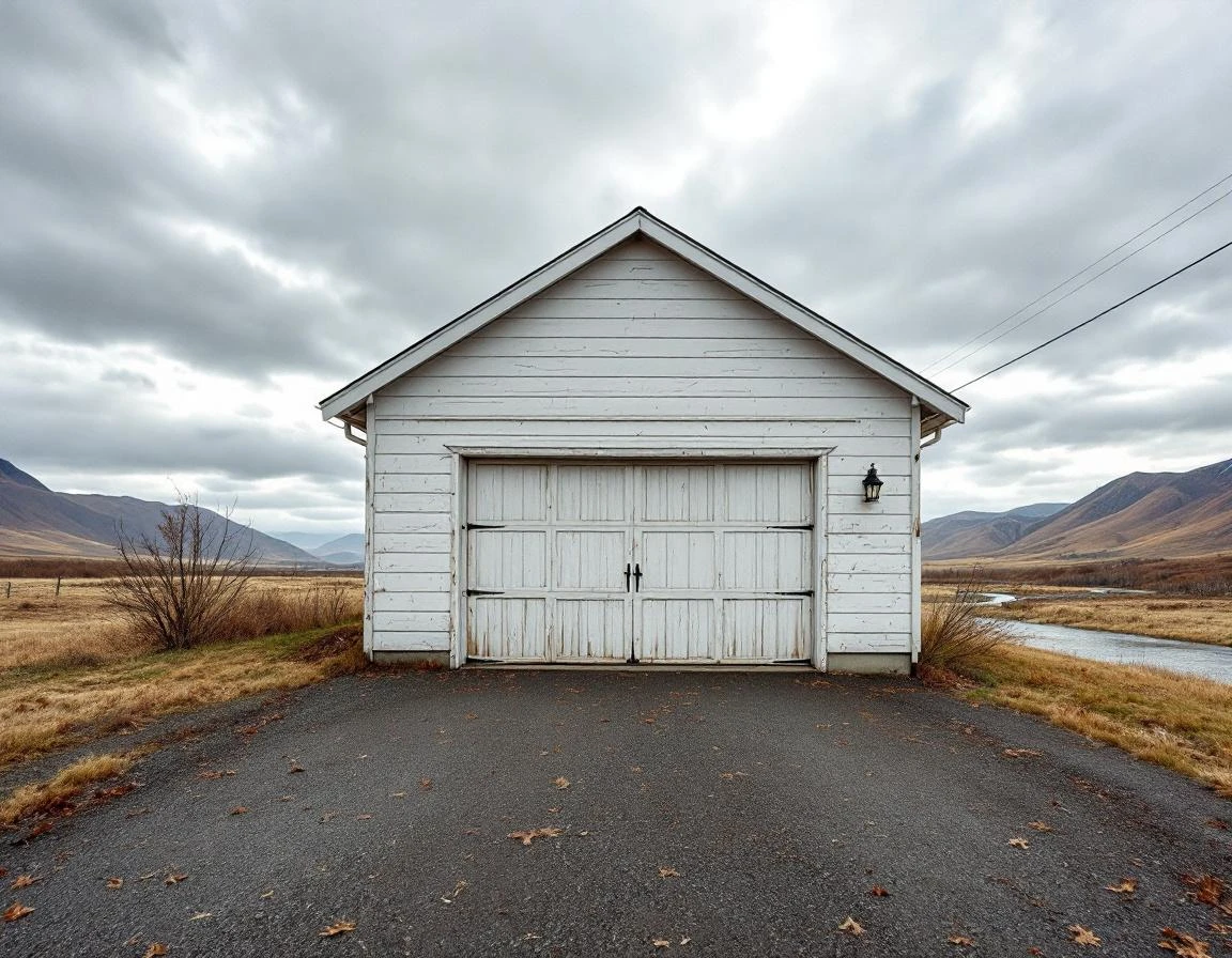 Single-car detached garage in Bingen showing wind-rated door with reinforcement brackets before storm season
