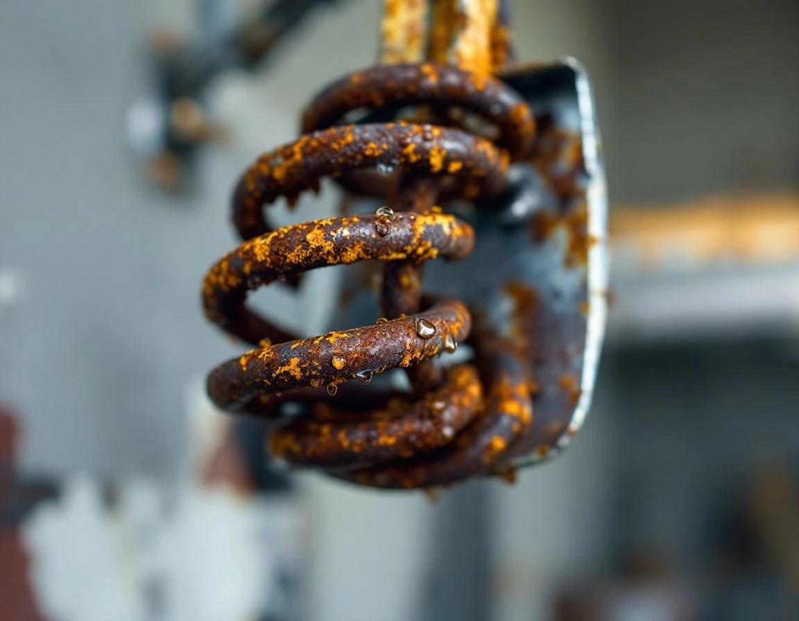 Corroded garage door spring showing rust damage from Kelso's high humidity and persistent rainfall