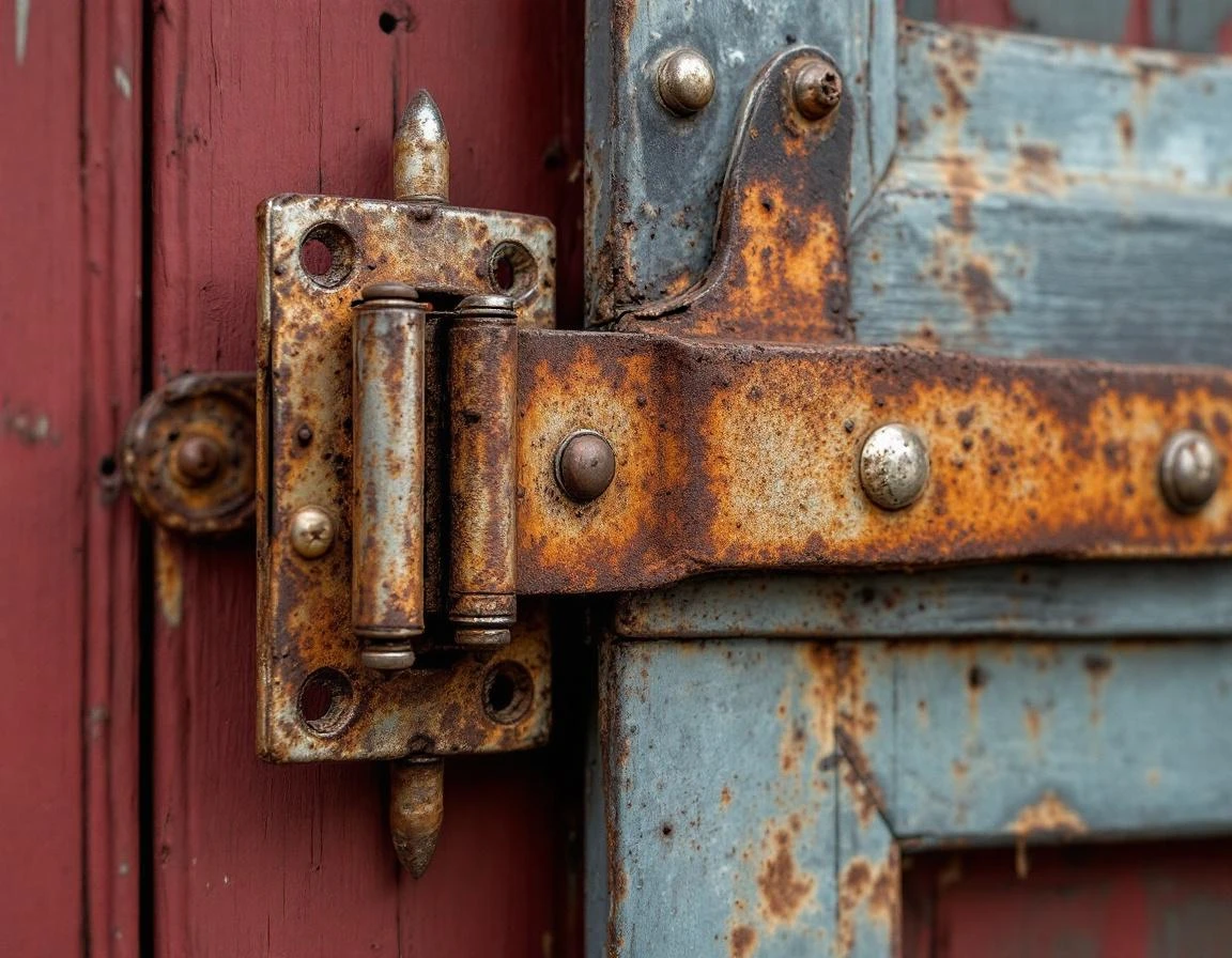Rusted garage door hardware showing moisture damage common in Lafayette's wine country climate