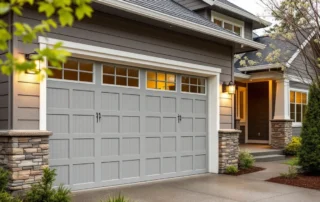 Modern two-car garage with insulated panels on newer Battle Ground home showing quality construction details