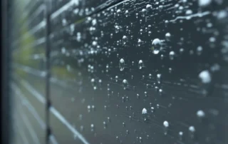Rainwater beading on steel garage door panel in high-humidity Kalama riverside environment