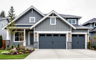 Modern three-car garage on contemporary home in Battle Ground master-planned community