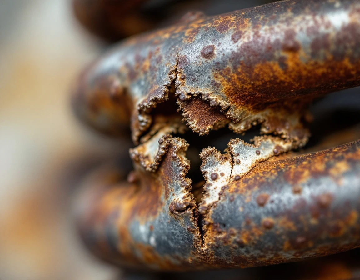 Damaged garage door spring showing fractures and rust from freeze-thaw stress in Madras climate
