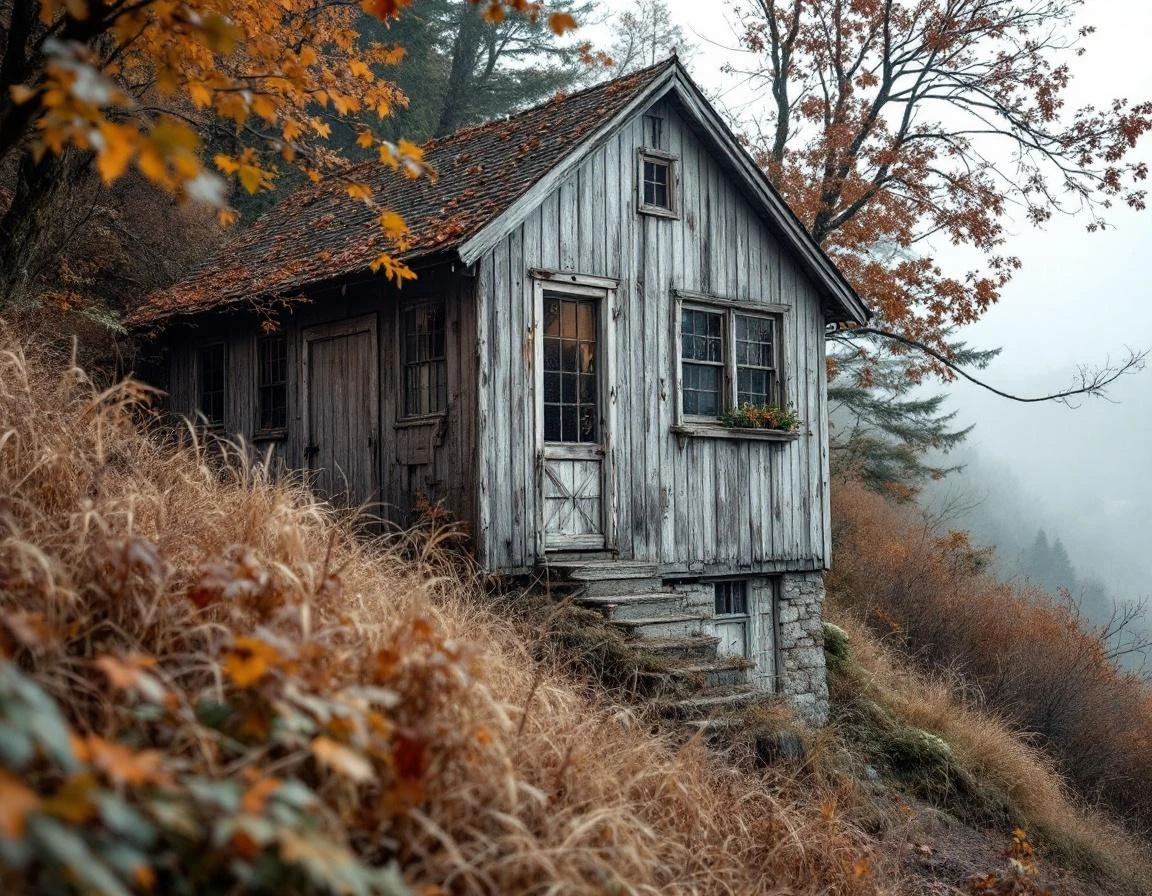 Weathered detached garage on steep Oregon City hillside showing foundation settling and slope-related challenges