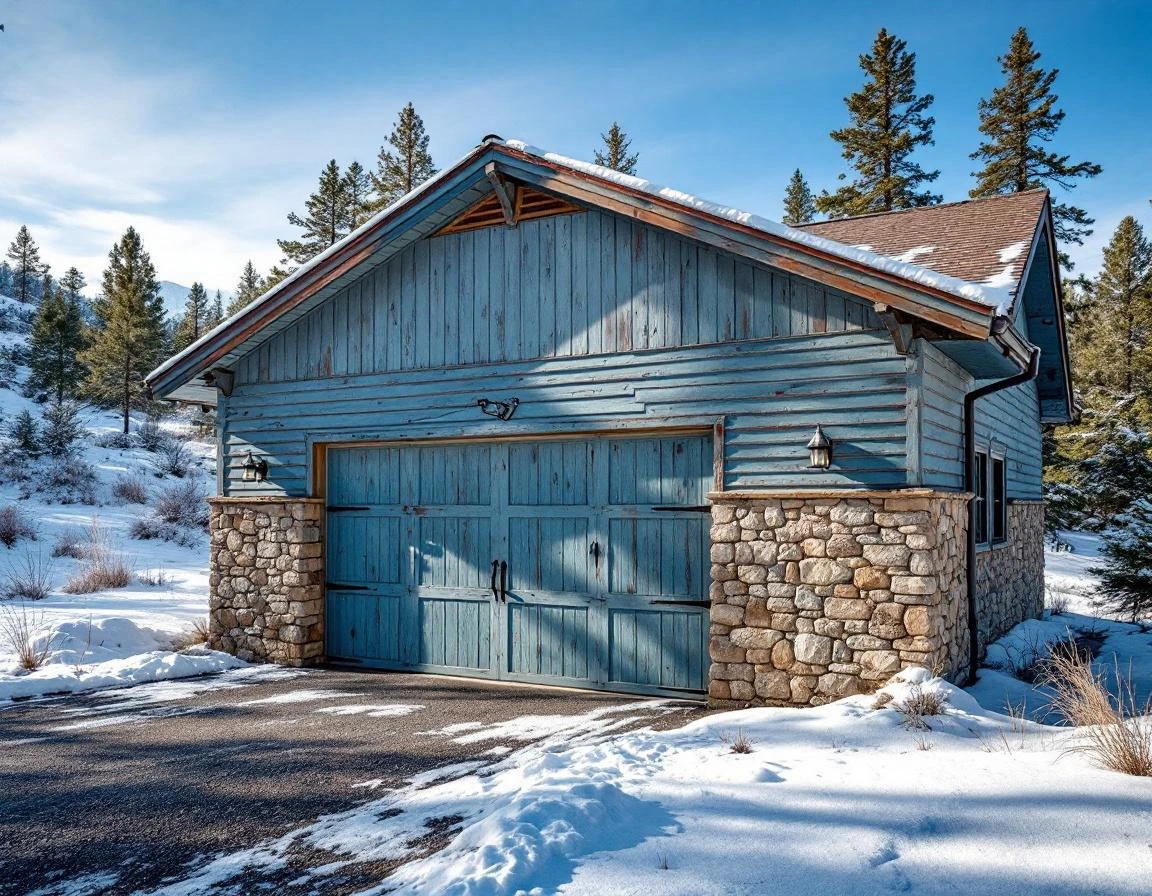 Ranch garage in La Pine showing frost damage and temperature differential on winter morning with mixed sun and shade