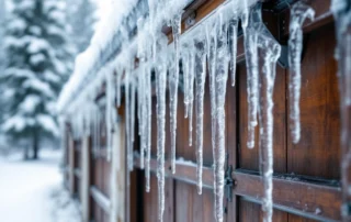 Ice-encrusted garage door tracks and metal components during Columbia Gorge winter storm in Stevenson