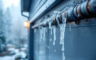 Frost and condensation on garage door springs during foggy Sherwood winter morning