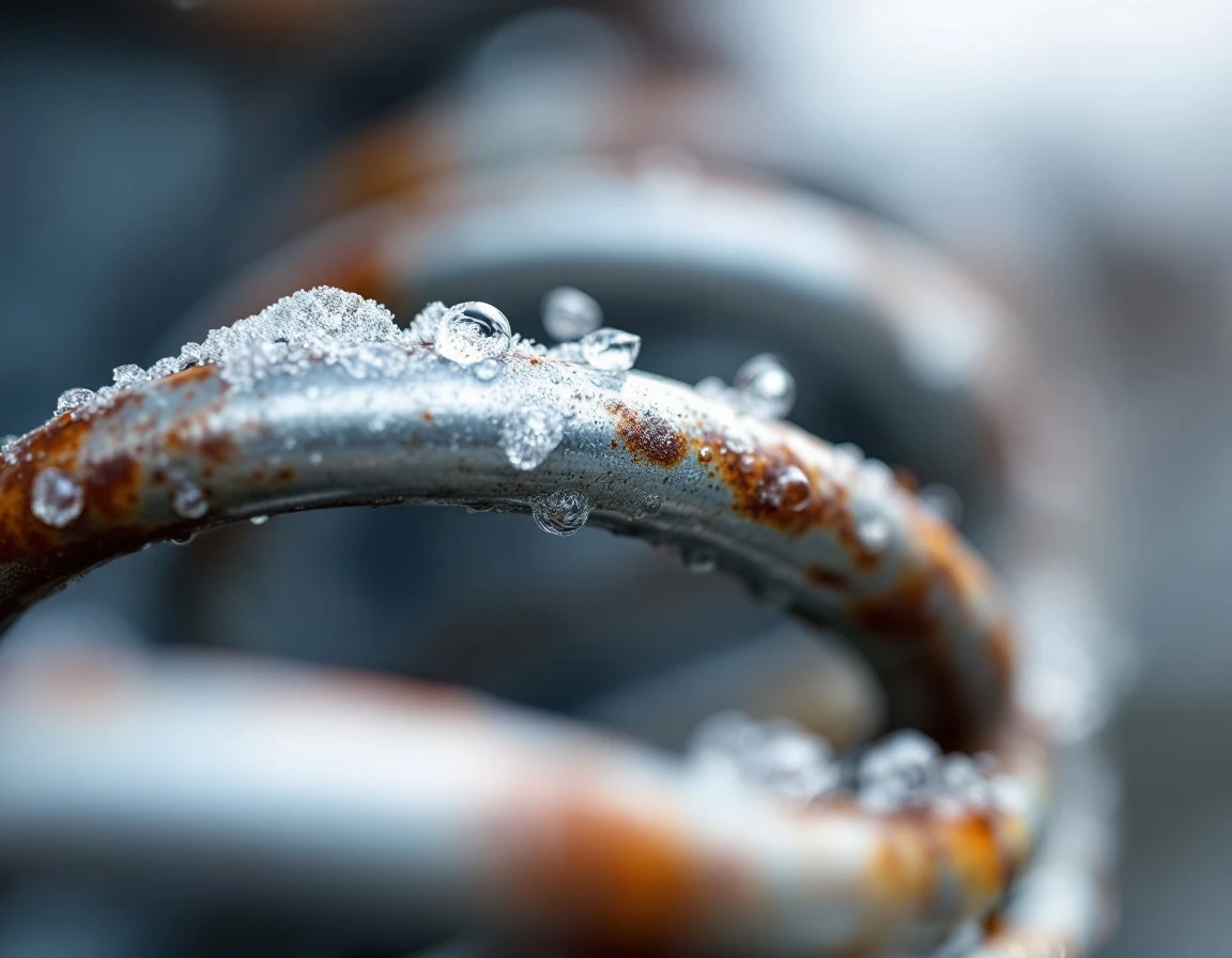 Garage door torsion spring with moisture condensation and early rust from Hillsboro's wet winter conditions