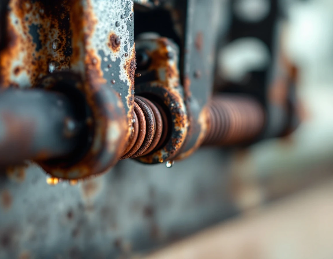 Garage door springs and hardware showing early rust formation from moisture exposure in wine country climate