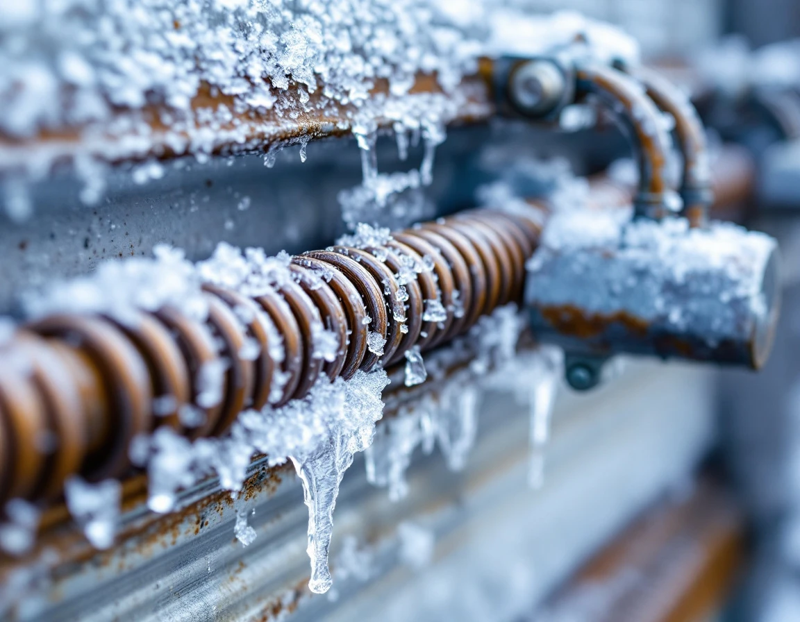 Frost and ice crystals forming on garage door spring mechanisms during Tualatin Valley winter conditions