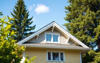 Craftsman home roofline showing soffit and ridge vents for attic ventilation in summer sunlight