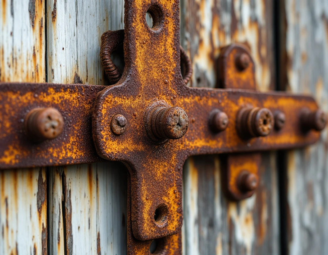 Rusted garage door springs and track hardware showing corrosion damage from Oregon valley fog and winter moisture