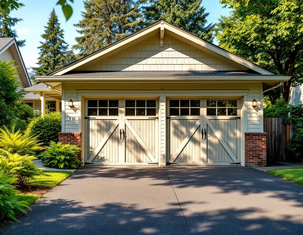 Portland garage exposed to direct summer sunlight with heat shimmer rising from driveway