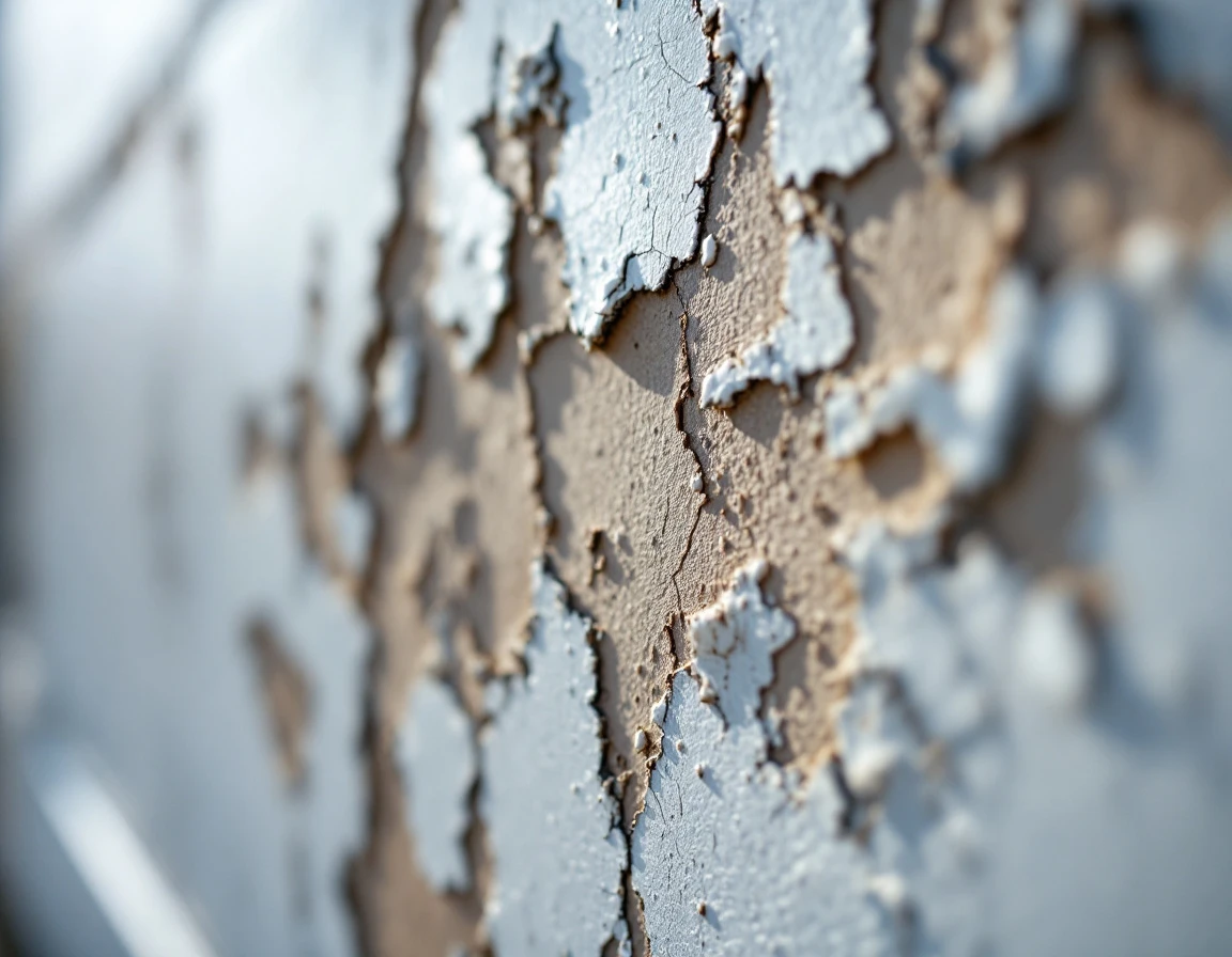 Cracked and peeling garage door paint showing UV damage from Central Oregon sun exposure