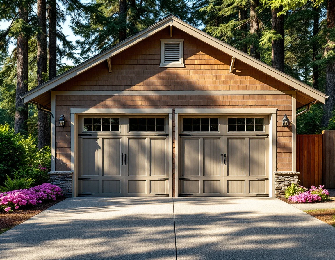 Two-car garage with closed door on hot summer day showing heat buildup and minimal ventilation