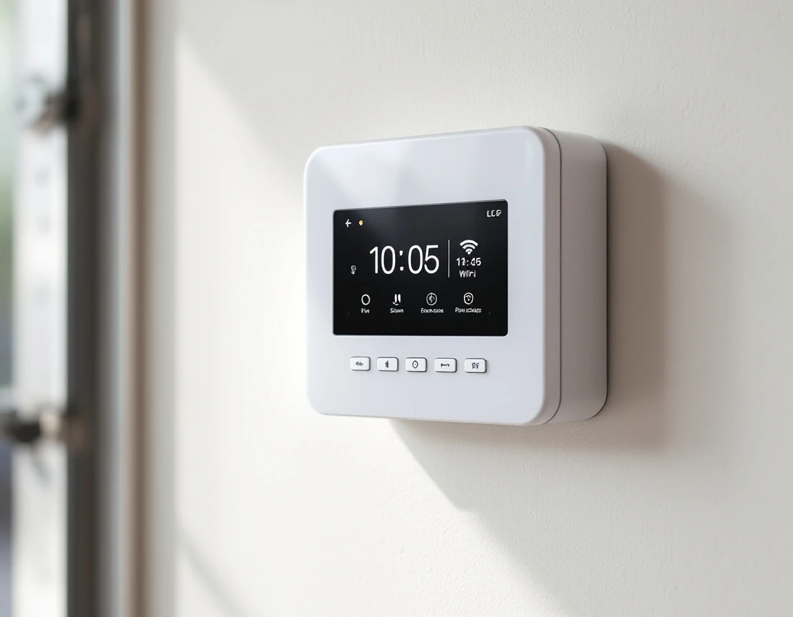 Smart garage door opener wall control panel with LCD display and WiFi connectivity mounted in Portland home