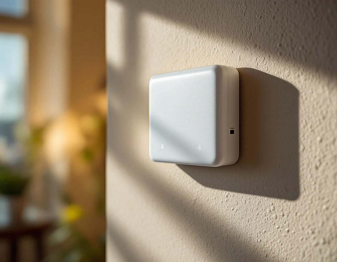 Modern smart garage door opener with WiFi connectivity mounted on residential garage wall