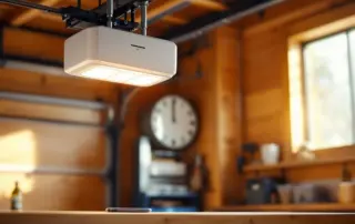 Modern WiFi-enabled garage door opener with smartphone control interface in Portland home garage