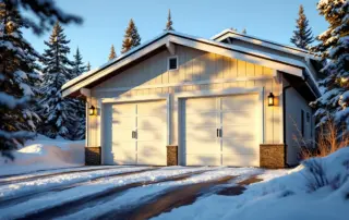 Snow-covered garage in Sunriver showing winter conditions that require specialized seasonal maintenance