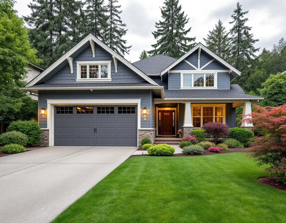 Craftsman home in Portland with new garage door showing curb appeal improvement and value enhancement
