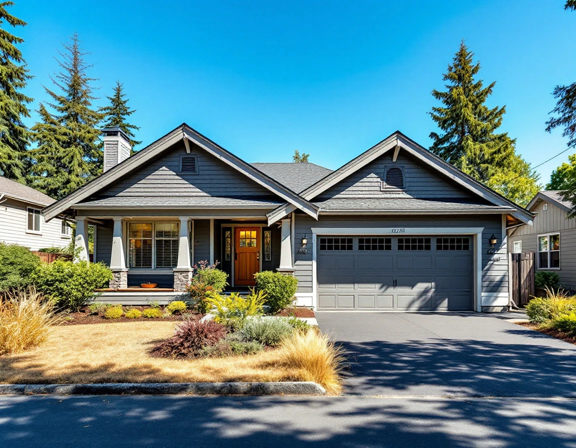 Portland craftsman home with direct summer sun exposure on south-facing facade and roof
