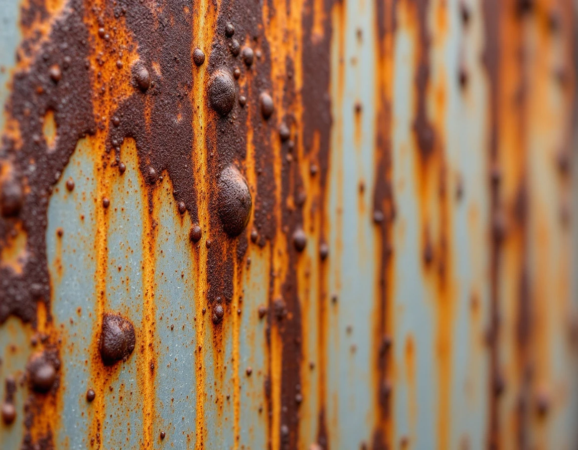 Rusted steel garage door panel with water damage and corrosion from Pacific Northwest weather exposure