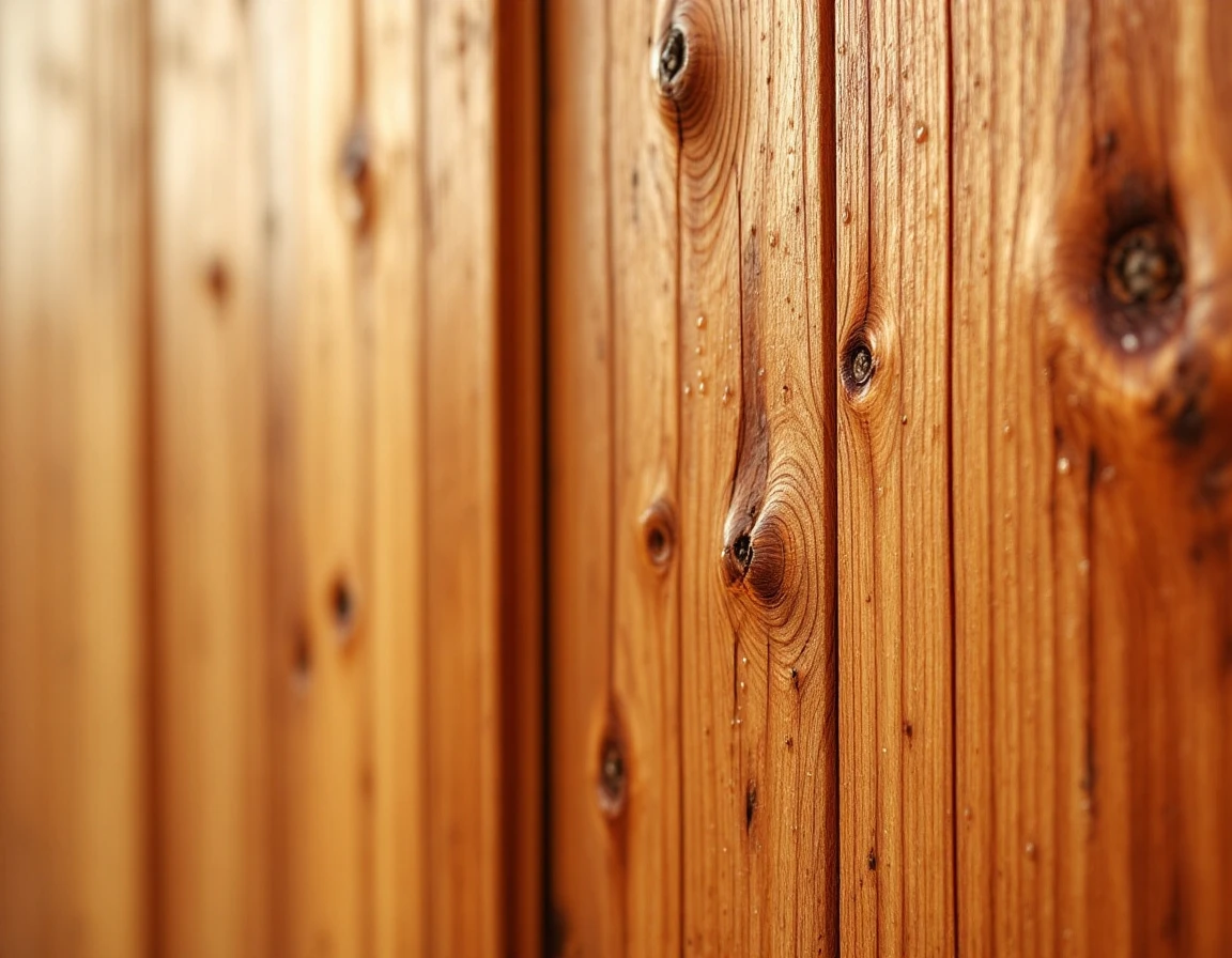 Close-up of cedar wood grain texture on garage door showing natural weathering in Pacific Northwest climate