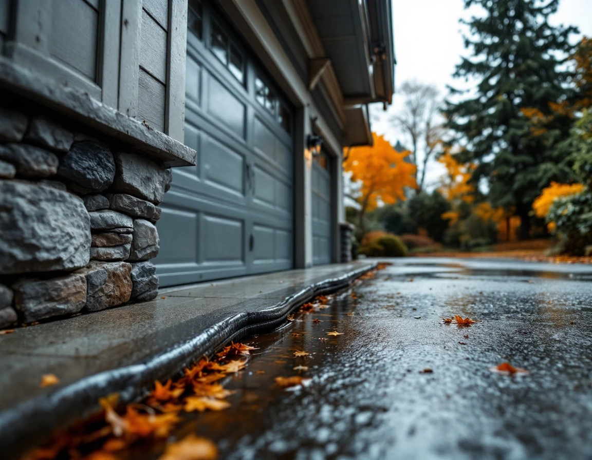 Portland craftsman home garage with worn door seals and water pooling near threshold before fall rains
