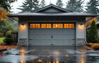 Residential garage with weather seals and drainage system during Oregon's rainy season