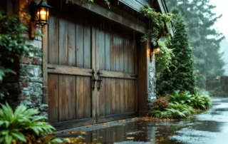 Residential garage door with proper driveway drainage during Portland's rainy season