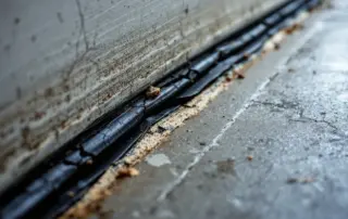 Cracked and deteriorating garage door weather seal with visible gaps allowing air and moisture infiltration